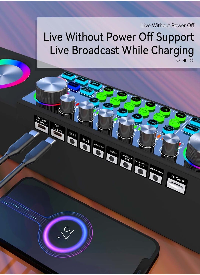 حزمة بودكاست ميكروفون بطاقة الصوت، خلاط DJ، خلاط صوت متدفق مع حامل ميكروفون/مناسب للمنزل KTV/البث المباشر/الكاريوكي
