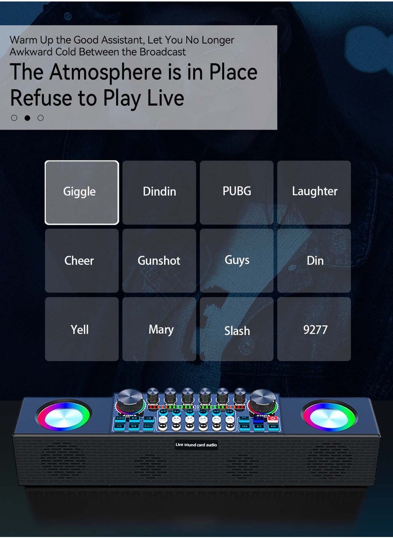 حزمة بودكاست ميكروفون بطاقة الصوت، خلاط DJ، خلاط صوت متدفق مع حامل ميكروفون/مناسب للمنزل KTV/البث المباشر/الكاريوكي
