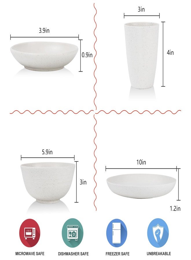 Wrova Wheat straw bowl and plate sets of 16 with cups - Unbreakable plastic dinnerware sets for kitchen - Microwave and Dishwasher safe dish sets for kitchen,camping,indoors and out doors. White - Image 2