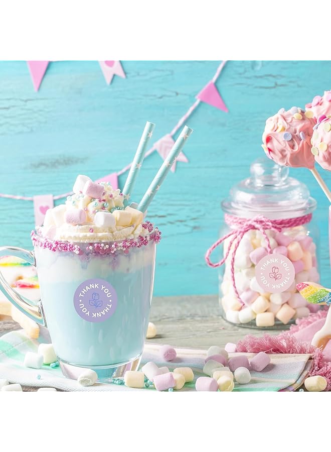 erorex 3 Rolls Thank You Stickers Party Labels Cookie Bag Labels Flower Decorations Envelope Seals Paper Stickers For Birthday Party Gift Wrapping - Image 4