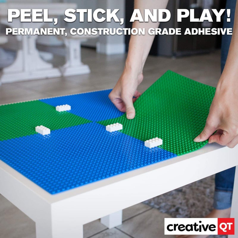 Creative QT Peel & Stick Blocks Base Plate - 10 x 10 in, 4-Pack, Blue & Green - Stackable Building Toy for Play Tables & Wall Panels - Adhesive Baseplate Compatible with Lego & Other Major Brands - Image 2