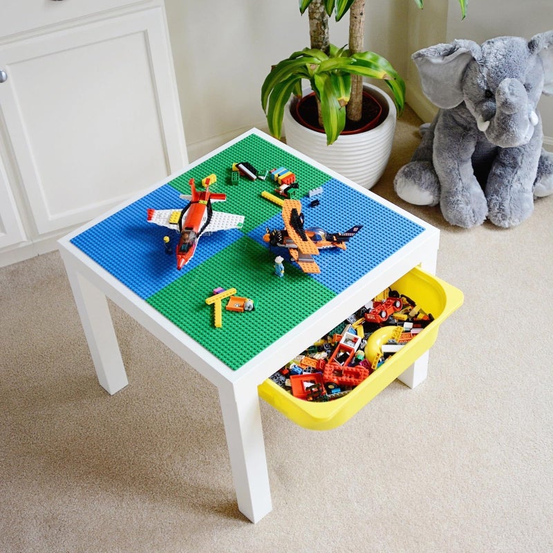 Creative QT Peel & Stick Blocks Base Plate - 10 x 10 in, 4-Pack, Blue & Green - Stackable Building Toy for Play Tables & Wall Panels - Adhesive Baseplate Compatible with Lego & Other Major Brands - Image 5