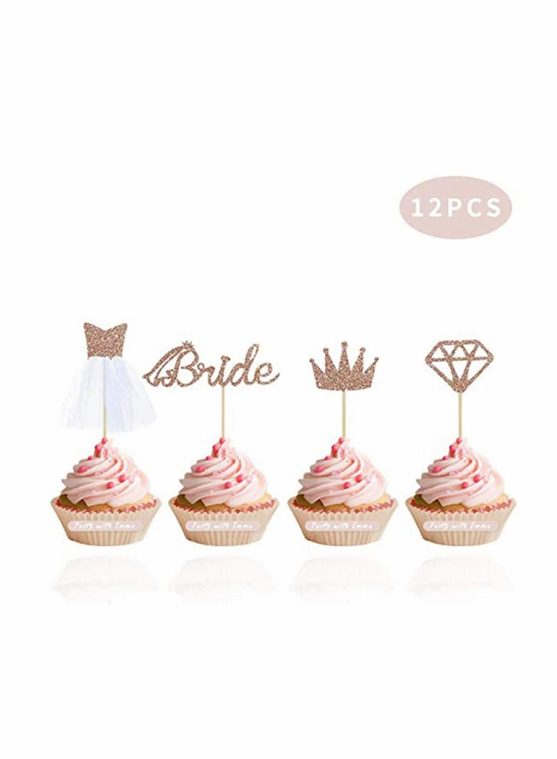 Y&D 12pcs Rose Gold Diamond Ring Wedding Crown Cupcake Toppers bride to be Cake Topper for Bridal Shower Birthday Party Decor  - Image 4
