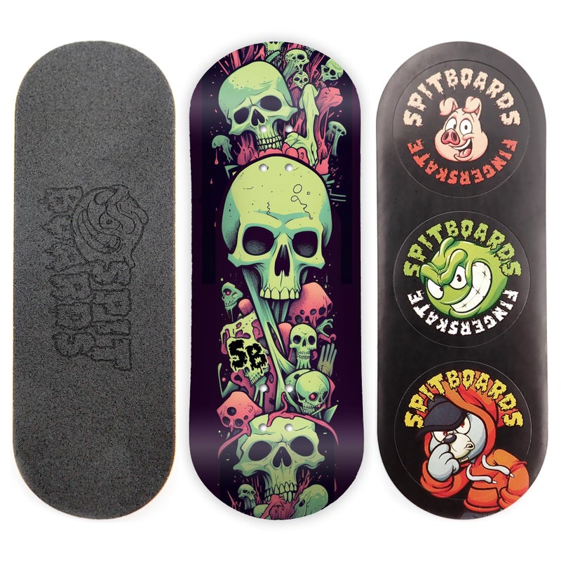 SPITBOARDS 34mm Fingerboard Deck Real Wood 5Layers Classic Popsicle Street Shape Size 34 x 96 mm Single Graphic Deck Real Wear Optimized Concave slimey Skulls - Image 2