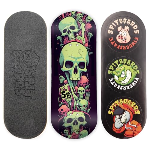 SPITBOARDS 34mm Fingerboard Deck Real Wood 5Layers Classic Popsicle Street Shape Size 34 x 96 mm Single Graphic Deck Real Wear Optimized Concave slimey Skulls - Image 1