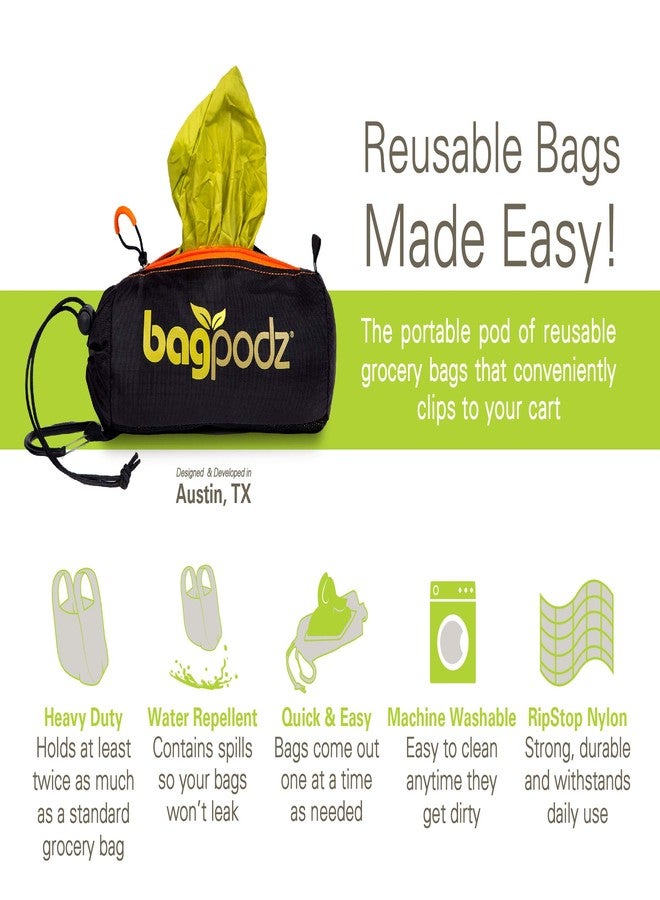 BagPodz Sturdy Reusable Grocery Bags Foldable and Washable - Made From RipStop Nylon Hold 50lbs - Designed in USA Reusable Shopping Bags Inside a Compact Pod with Carry Clip - 10 Pack in Green - Image 4