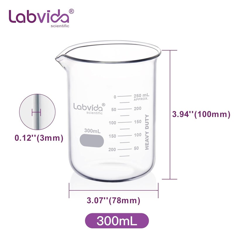 Labvida 12pcs 300ml Upgrated Thick Glass Beakers, Griffin Low Form Beaker Set with Double Scale, 3.3 Boro, LVA011 - Image 4
