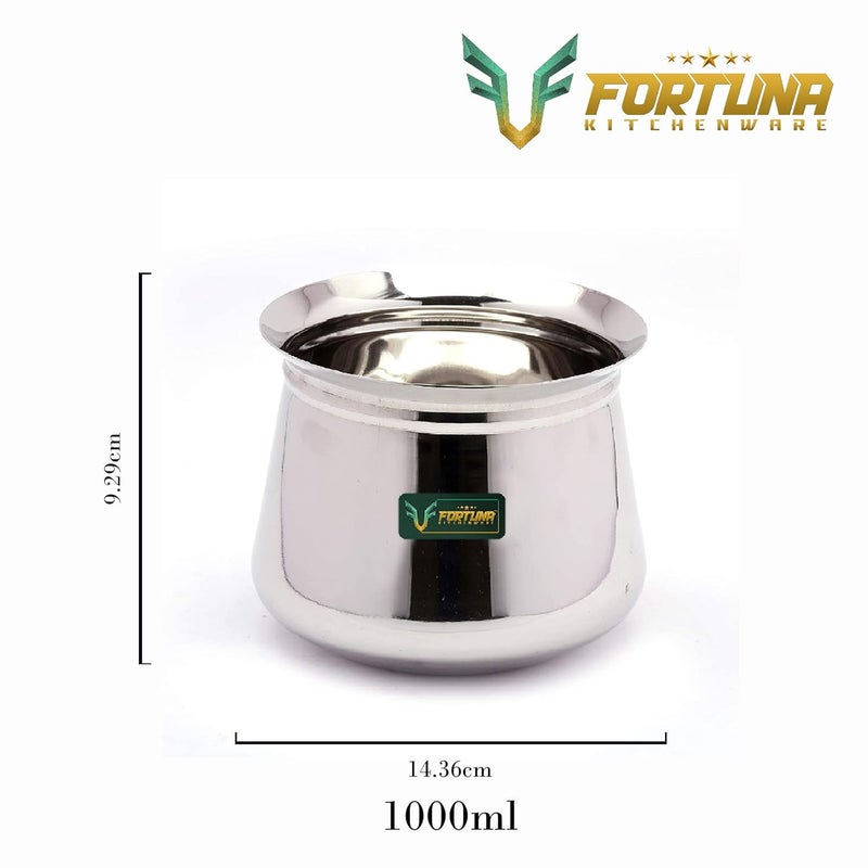 FORTUNA KITCHENWARE Heavy Gauge Dahi Handi/Curd Pot with Lid Stainless Steel Handi Utensils, Cookware & Serveware Handi for Kitchen with Lid & Knob 1000ml & 2000ml - Image 2
