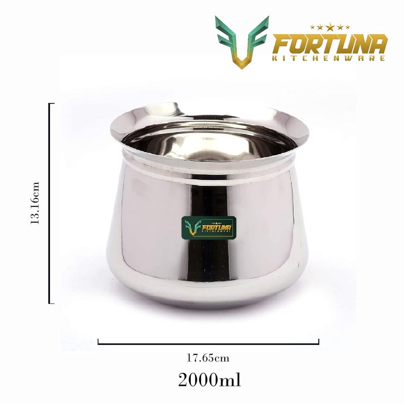 FORTUNA KITCHENWARE Heavy Gauge Dahi Handi/Curd Pot with Lid Stainless Steel Handi Utensils, Cookware & Serveware Handi for Kitchen with Lid & Knob 1000ml & 2000ml - Image 3
