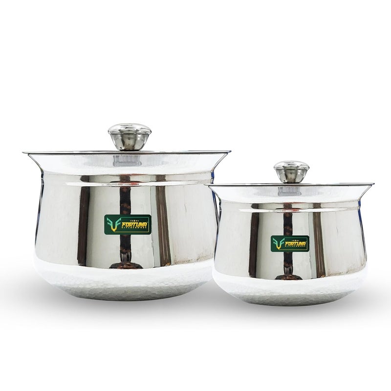 FORTUNA KITCHENWARE Heavy Gauge Dahi Handi/Curd Pot with Lid Stainless Steel Handi Utensils, Cookware & Serveware Handi for Kitchen with Lid & Knob 1000ml & 2000ml - Image 1
