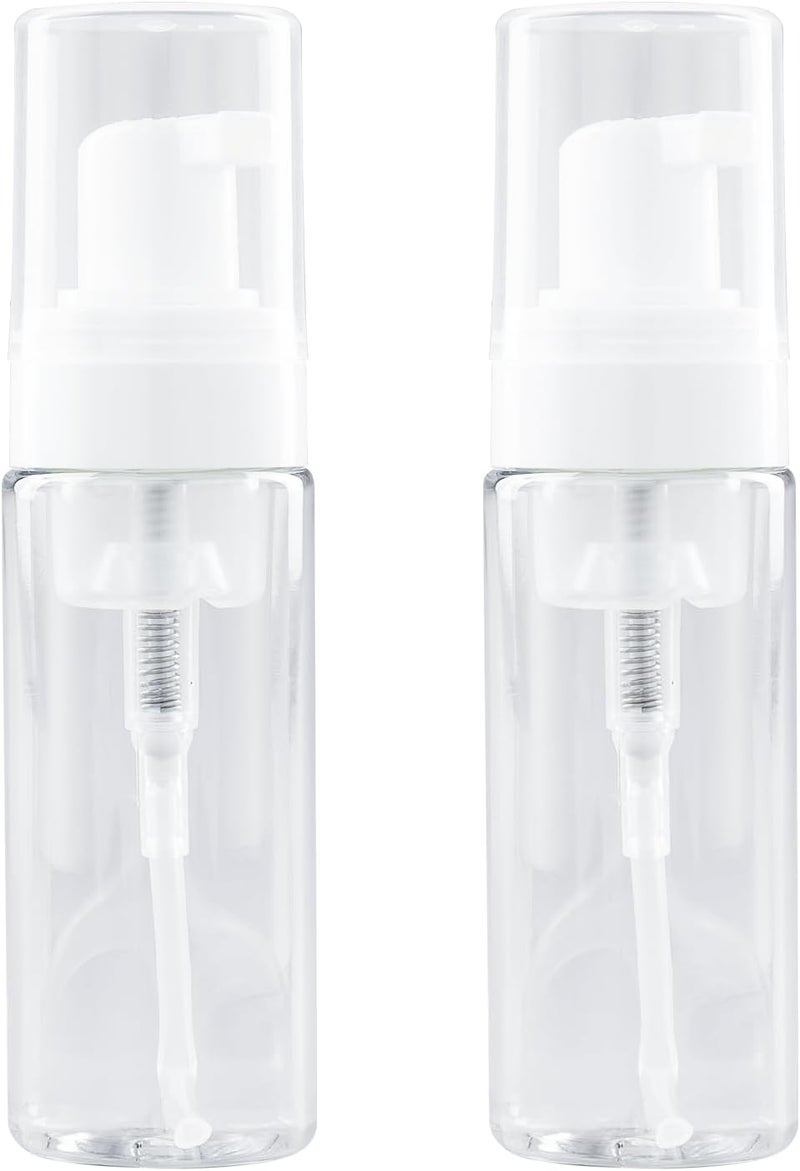 RAYNAG 2 Pack Foam Pump Bottles Foamer Bottle Mini Travel Size Soap Dispenser Mini Clear Bottles Plastic Pump Bottle, 50 ml/1.7 oz