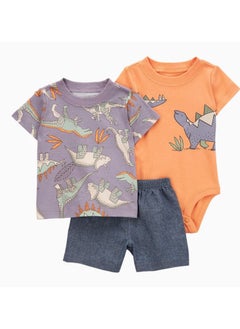 SKT Shiketro Spring and Summer Boys Climbing Clothes T-shirt Shorts Triangle Bodysuit Baby Boys Home Clothes 3-piece Set 