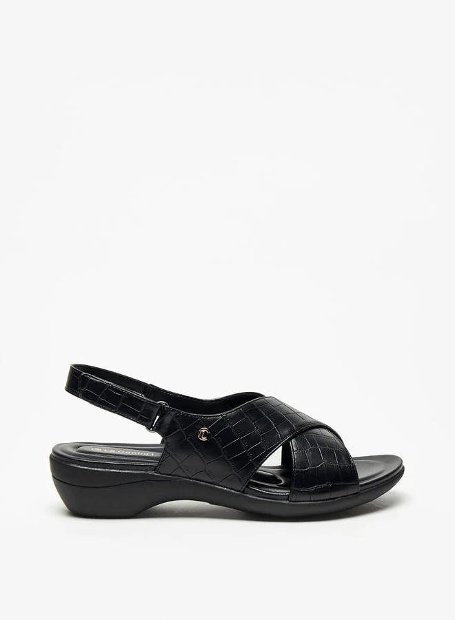Le Confort Women's Textured Cross-Strap Sandals with Hook and Loop Closure