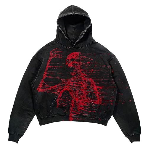 Obenie Halloween Y2K Hoodie Gothic Casual Alphabet Blast Print Pattern Skull Fashion Hoodie Men Harajuku Men Clothing (1,S,Small) - Image 1