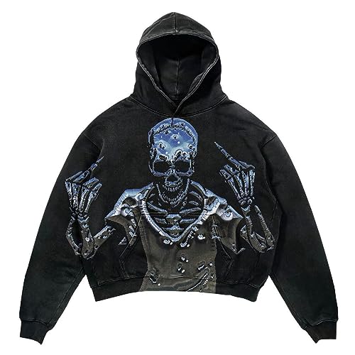 Obenie Halloween Y2K Hoodie Gothic Casual Alphabet Blast Print Pattern Skull Fashion Hoodie Men Harajuku Men Clothing (1,S,Small) - Image 3