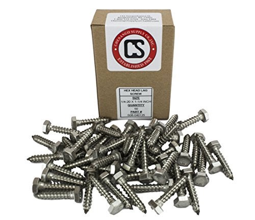 Chenango Supply Stainless 1/4 x 1-1/4" Hex Lag Screw (1" to 5" Lengths Available in Listing), 18-8 Stainless Steel, 50 Pieces (1/4 x 1-1/4") - Image 2