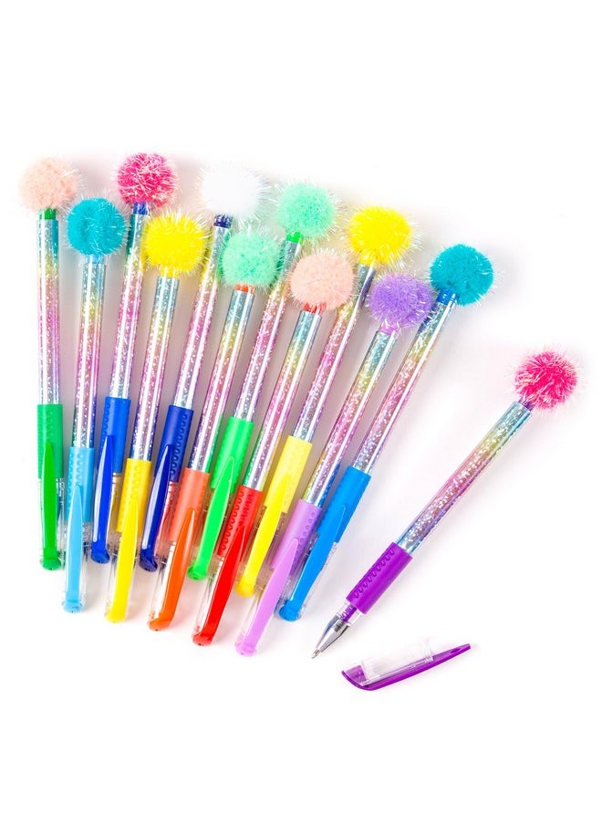 VOTUM VOTUM Colored Gel Pens for Kids - Candy Scented 12 Piece Set - Medium Point Tips with Colorful Glitter Pom Poms  - Image 2
