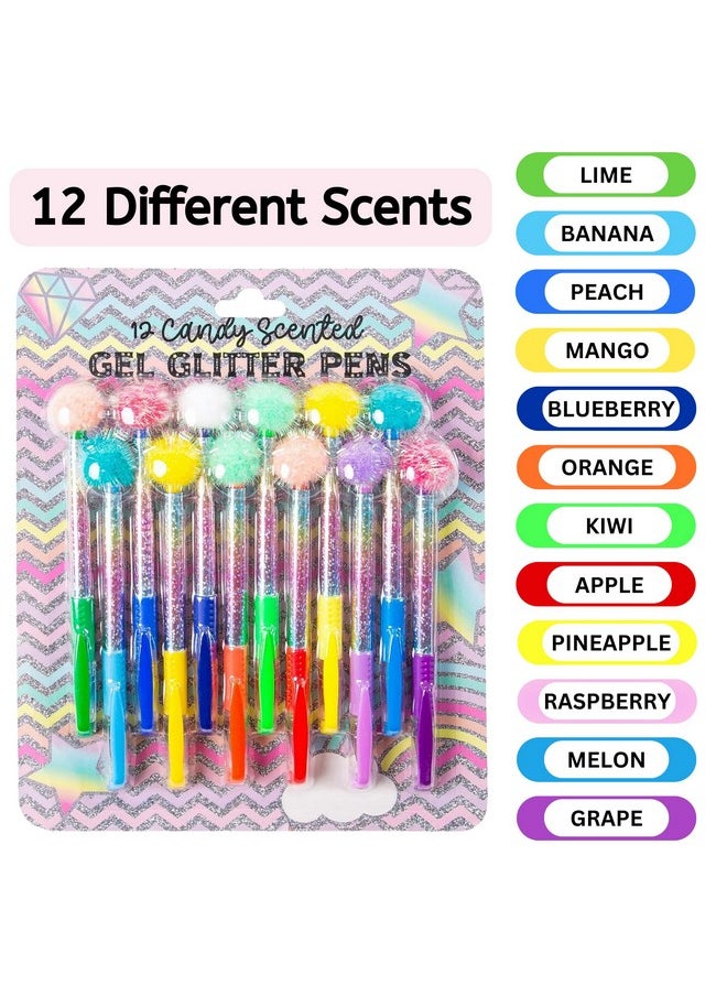 VOTUM VOTUM Colored Gel Pens for Kids - Candy Scented 12 Piece Set - Medium Point Tips with Colorful Glitter Pom Poms  - Image 3