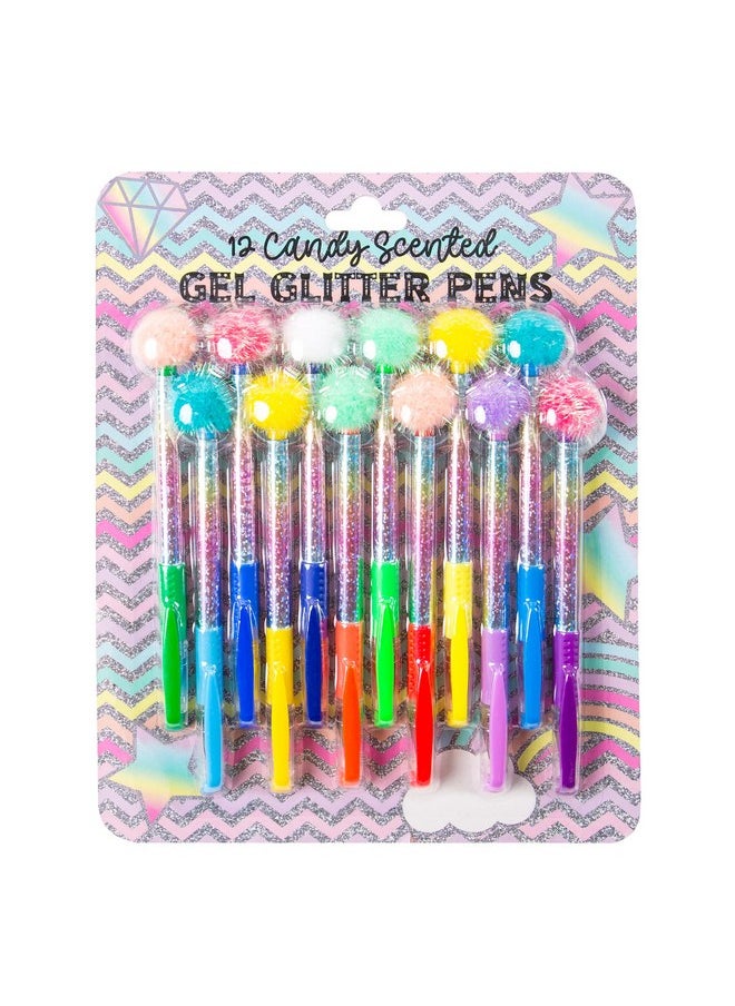 VOTUM VOTUM Colored Gel Pens for Kids - Candy Scented 12 Piece Set - Medium Point Tips with Colorful Glitter Pom Poms  - Image 1