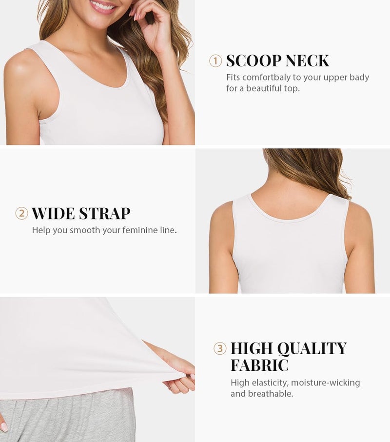 Rosyline 4 Piece Women Tank Tops Basic Sleeveless Undershirt Layering Tanks Black/White/Black/White XL - Image 4