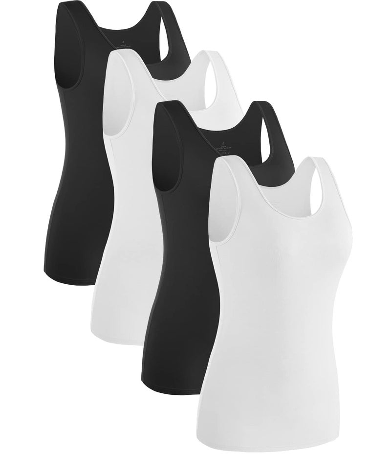 Rosyline 4 Piece Women Tank Tops Basic Sleeveless Undershirt Layering Tanks Black/White/Black/White XL - Image 1