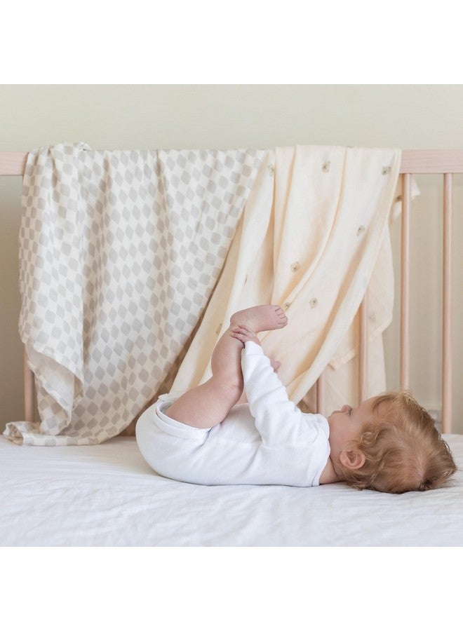 TAB Muslin Swaddle Blankets - Set of 2 Gender Neutral Patterns- Large 47"x47",Organic Cotton & Viscose from Bamboo, Extra Soft Newborn Swaddles, Baby Shower for Boys & Girls (Checkered Tan & Bears) - Image 3