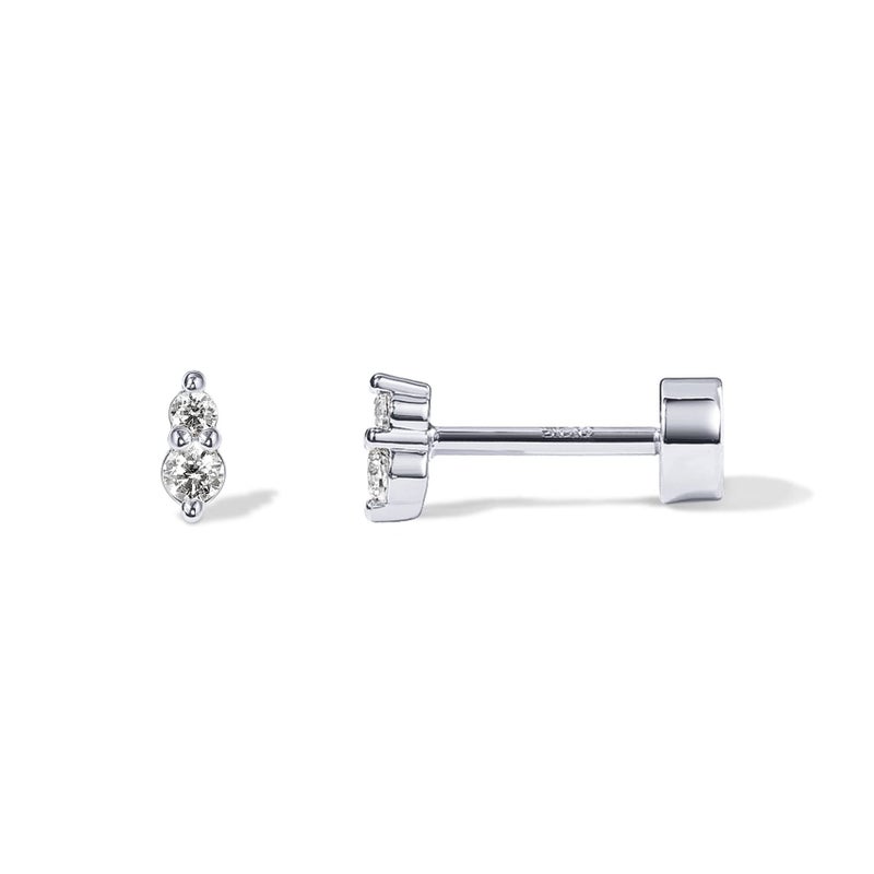 PAVOI Rhodium Plated Solid 925 Sterling Silver Post Cubic Zirconia Flat Back Earrings for Women | Deux CZ Cartilage Earring | Helix Piercing Jewelry | Small Stud Earrings - Image 1