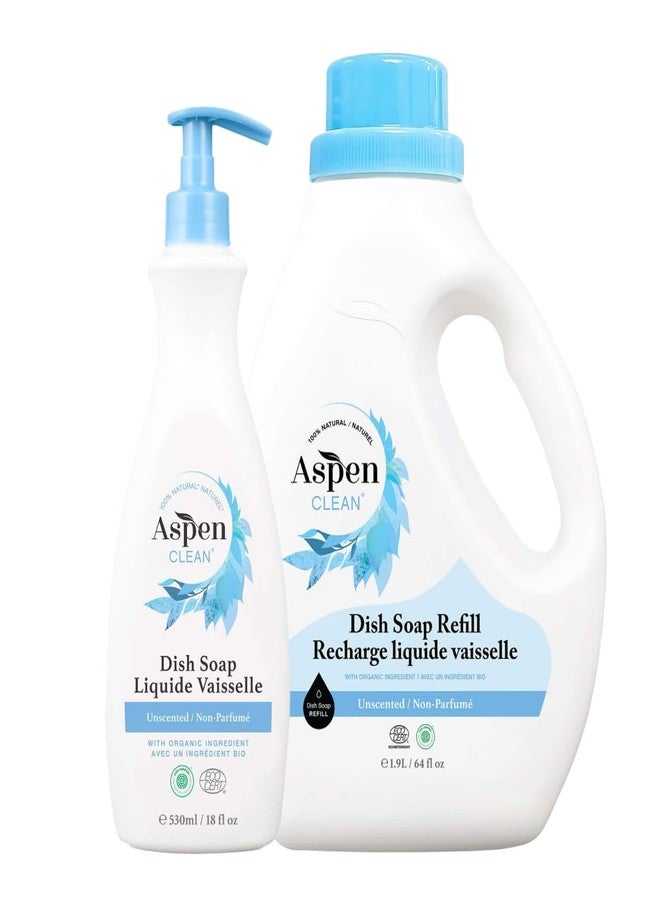 AspenClean | Dish Soap & Refill | Unscented | Liquid Dishwashing Detergent Soap | Non - Toxic | 100% Natural | EWG Verified | 64 fl oz - Refills Over 3.5 Standard Soap Bottles - Image 1