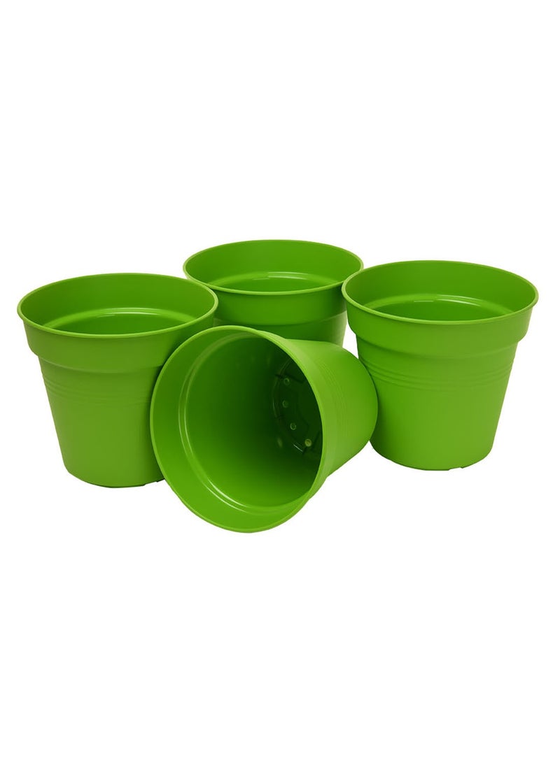 Mintra Round Flower Pot Planters Medium - Pack of 4 with bottom tray - Plastic | Color - Light Green | Size - 15x15x14cm | Asthetically Decorate Your Terrace, Garden or Patio. Ideal for outdoor or indoors - Image 2