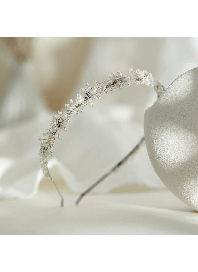 SWEETV Silver Bridal Headband Crystal Tiara For Women Pearl Wedding Headpieces For Bride Hair Accessories For Prom Birthday Party  - Image 4