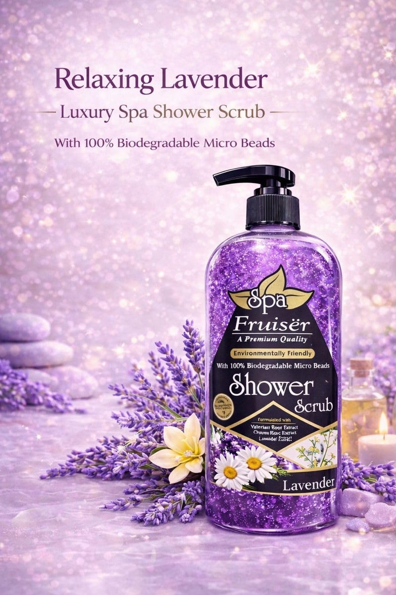 Fruiser Shower Scrub Exfoliating Body Scrub for Smooth & Glowing Skin – Deep Cleansing Moisturizing Shower Exfoliator for All Skin Types, 730ml (Lavender) - Image 2