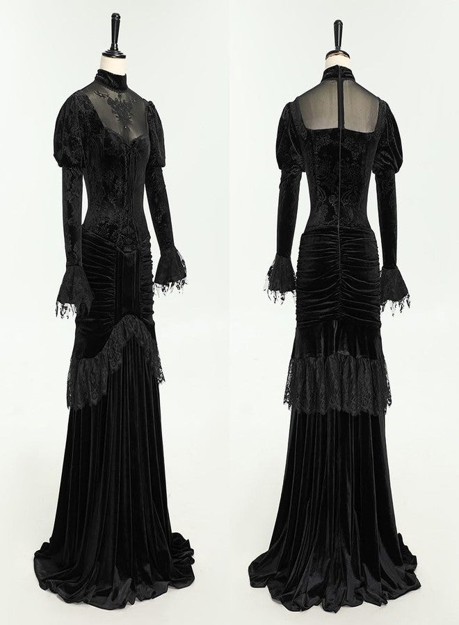 Cosplay.fm Women's Gothic Witch Vampire Dress Medieval Renaissance Fancy Dress Victorian Velvet Halloween Costume (Black, S) - Image 5