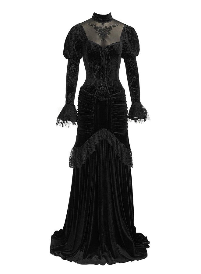 Cosplay.fm Women's Gothic Witch Vampire Dress Medieval Renaissance Fancy Dress Victorian Velvet Halloween Costume (Black, S) - Image 1