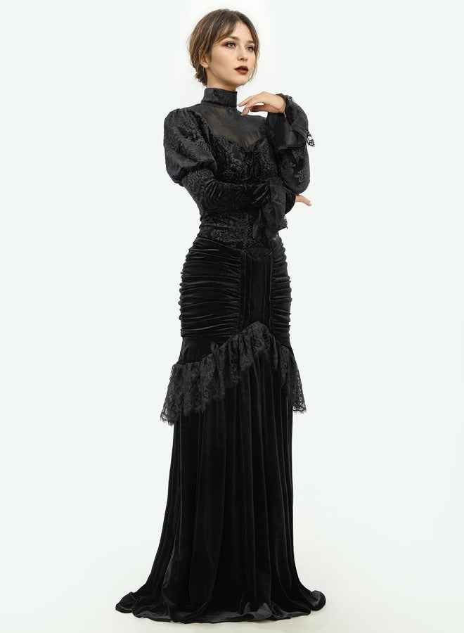 Cosplay.fm Women's Gothic Witch Vampire Dress Medieval Renaissance Fancy Dress Victorian Velvet Halloween Costume (Black, S) - Image 2