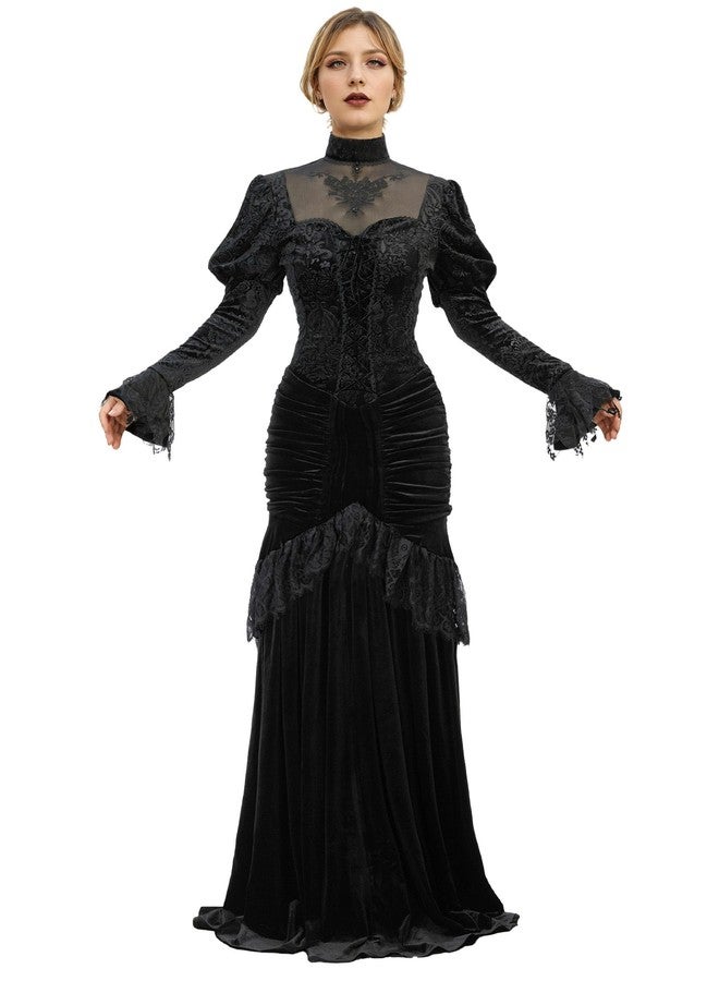 Cosplay.fm Women's Gothic Witch Vampire Dress Medieval Renaissance Fancy Dress Victorian Velvet Halloween Costume (Black, S) - Image 3