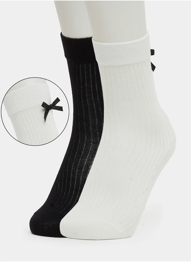 ستايلي Set of 2 - Crew Socks with Bow Detail