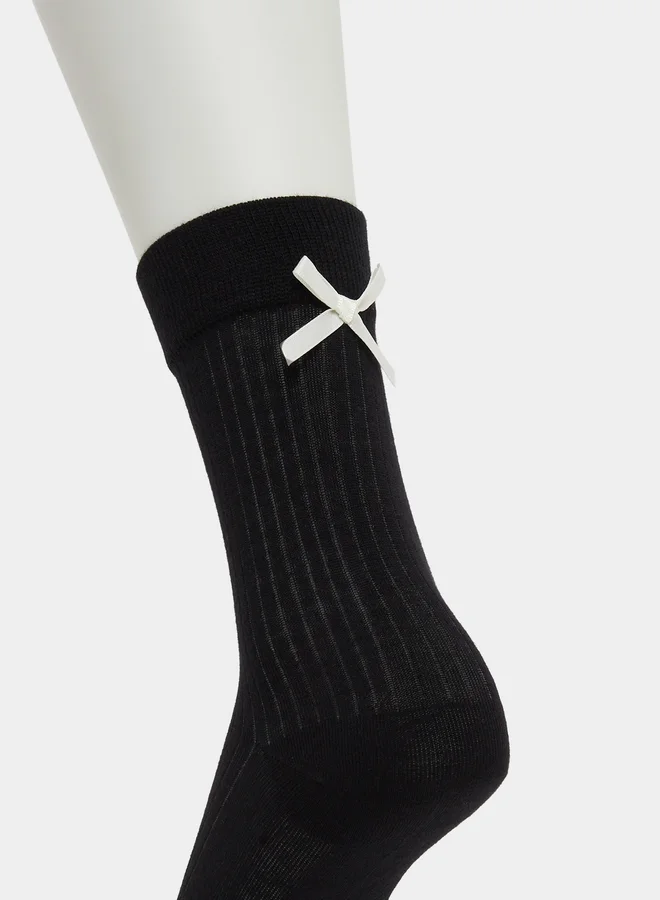 Styli Set of 2 - Crew Socks with Bow Detail