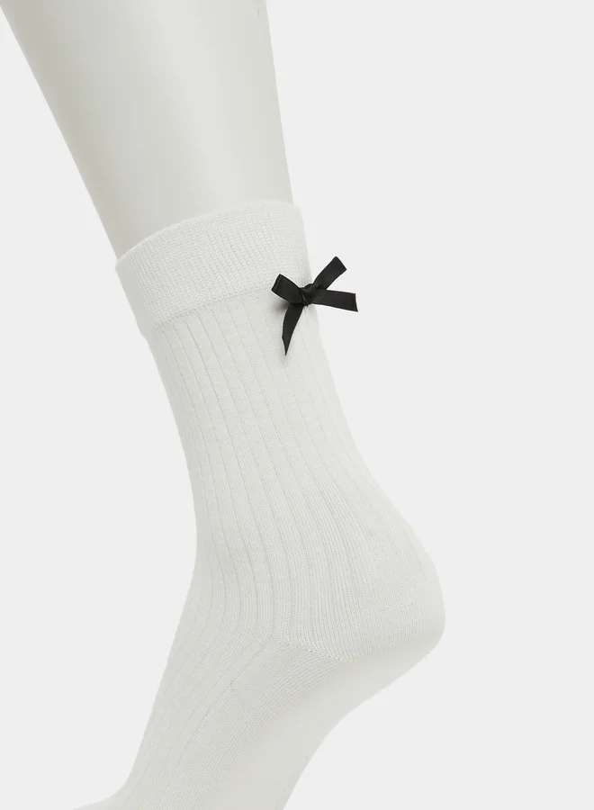 Styli Set of 2 - Crew Socks with Bow Detail