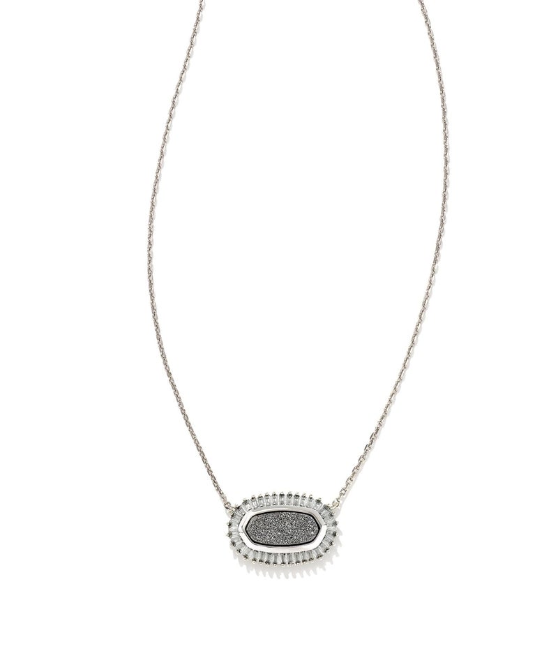 Kendra Scott Baguette Elisa Pendant Rhodium Platinum Drusy One Size - Image 2