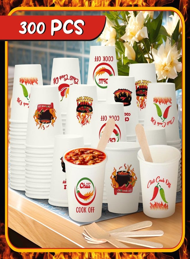 Jiytivity 600 Pcs 5 oz Chili Cook off Party Decorations Include 300 Pcs Disposable Paper Chili Tasting Cups and 300 Pcs Wooden Spoons for Chili Cook off Decorations Party Supplies - Image 4