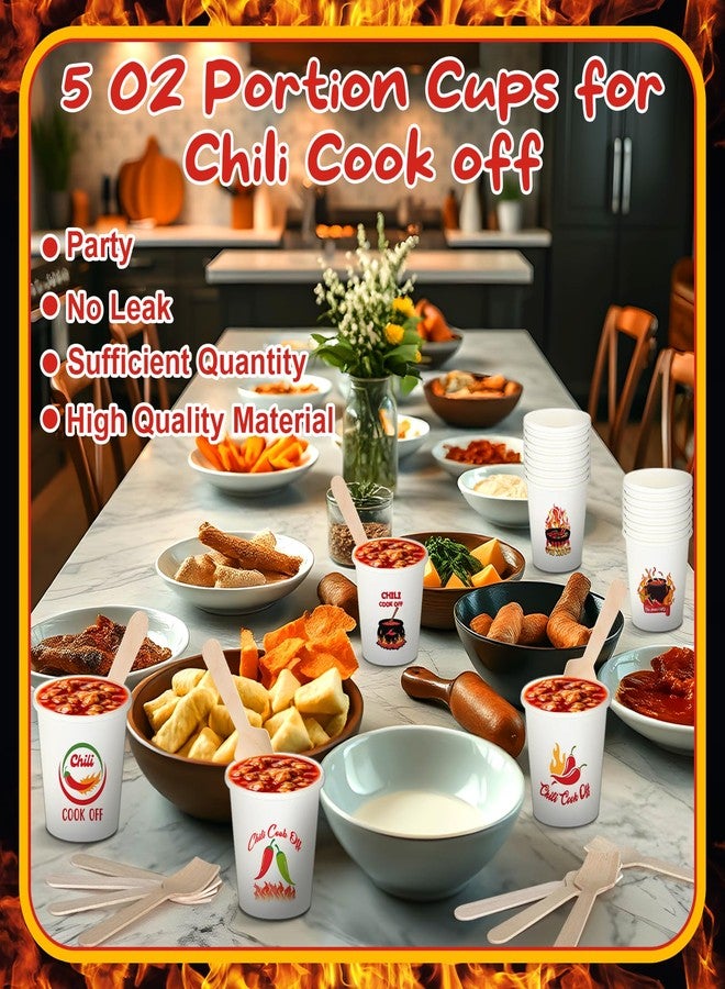 Jiytivity 600 Pcs 5 oz Chili Cook off Party Decorations Include 300 Pcs Disposable Paper Chili Tasting Cups and 300 Pcs Wooden Spoons for Chili Cook off Decorations Party Supplies - Image 5