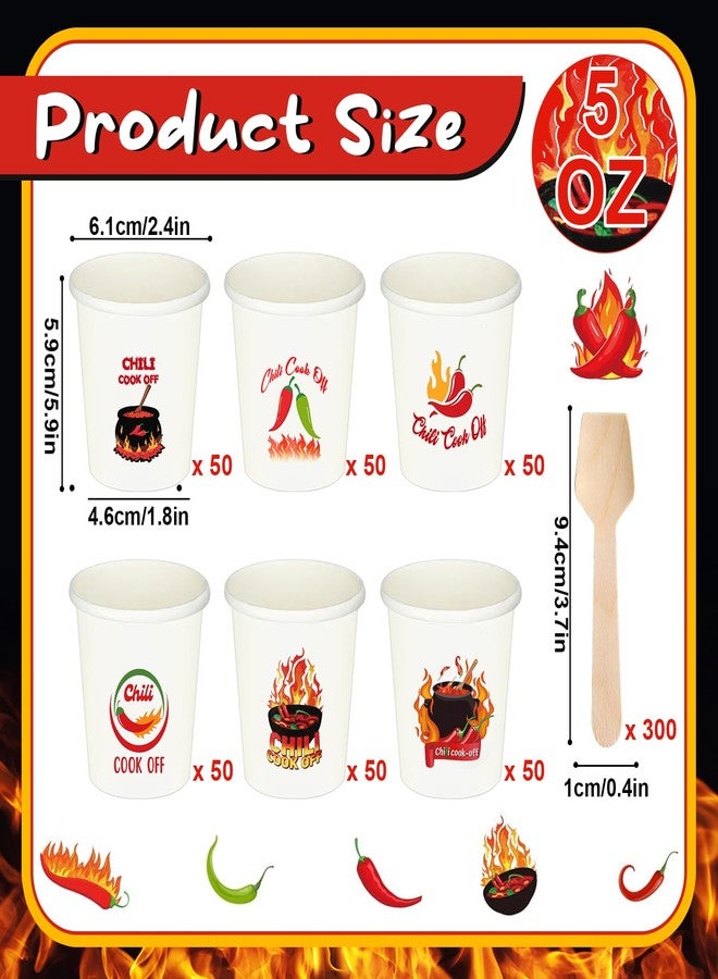 Jiytivity 600 Pcs 5 oz Chili Cook off Party Decorations Include 300 Pcs Disposable Paper Chili Tasting Cups and 300 Pcs Wooden Spoons for Chili Cook off Decorations Party Supplies - Image 2