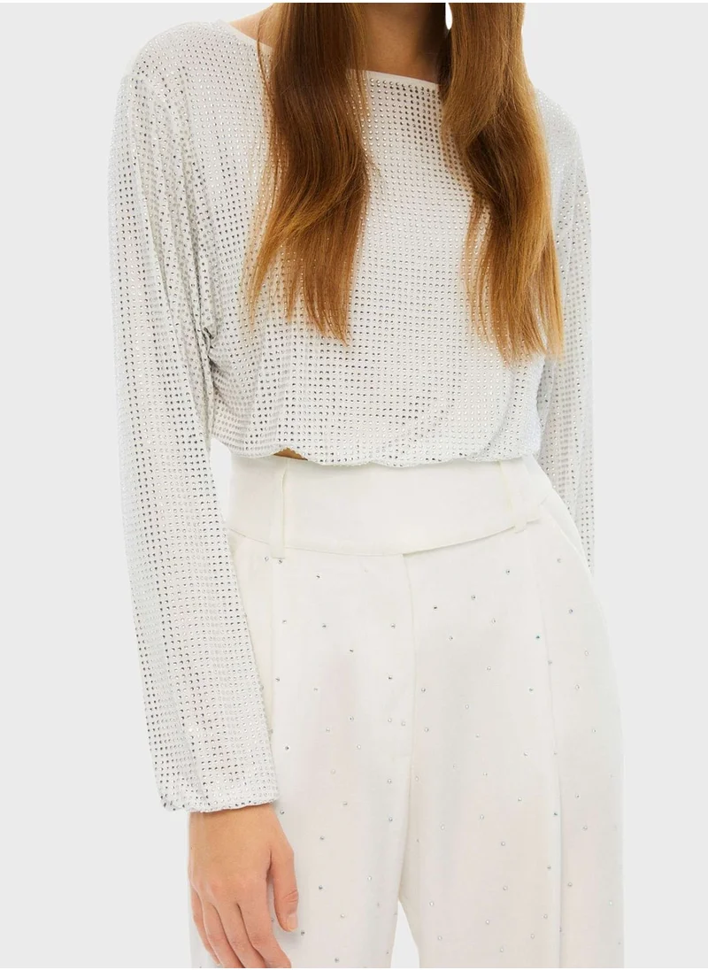 نوكتورن Stone Embroidered Wide Leg Pants