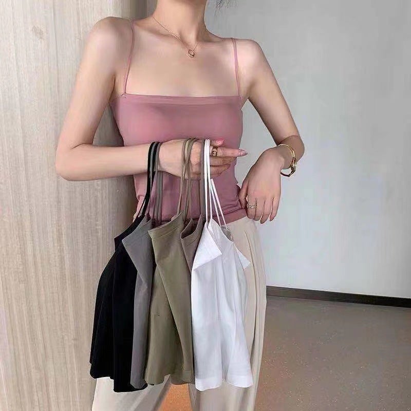 Ice Silk Seamless Oil Painting Girl Strapless Hot Girl Latex Tape Chest Pad Fixed Cup Wrap Chest Tube Top Vest Women Summer Girl Pink  - Image 1