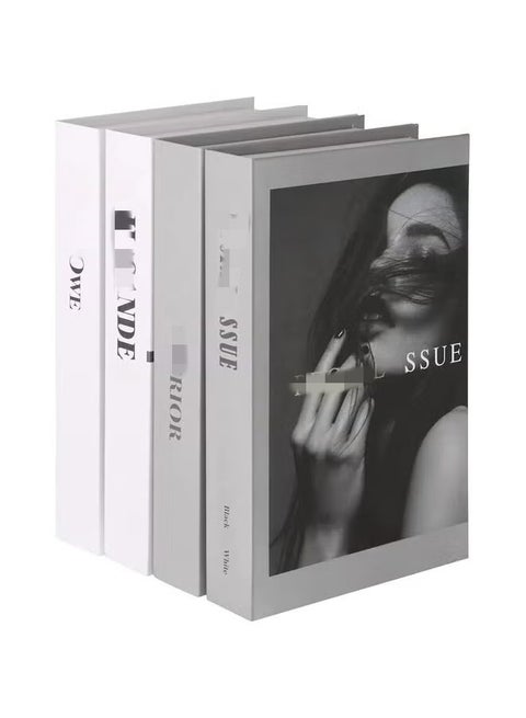 4 قطع من الكتب المزيفة للديكور، مجموعة كتب ديكورية عصرية للديكور المنزلي ذي الغلاف المقوى، عرض أكوام الكتب المزيفة لديكور غرفة المعيشة على الرف