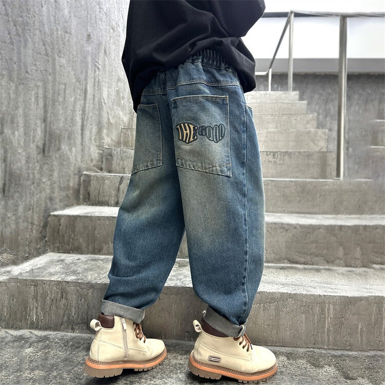 Boys Jeans Autumn Clothing Children'S Straight-Leg Leg Loose Pants Boys Autumn Handsome Pants - Image 3