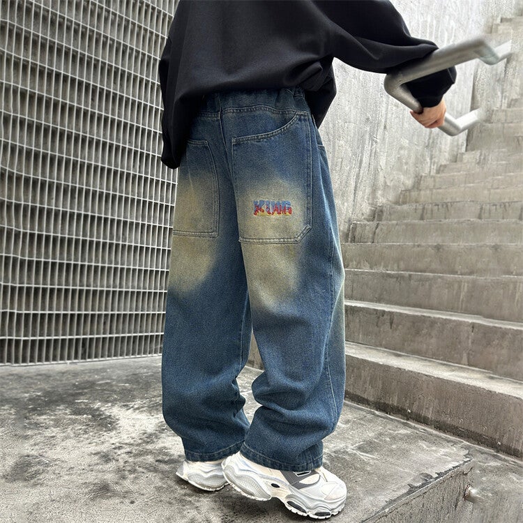 Boys Jeans Autumn Clothing Children'S Straight-Leg Leg Loose Pants Boys Autumn Handsome Pants - Image 2