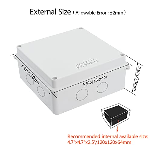 LeMotech Junction Box, Electrical Box IP65 Water Resistant Dustproof ABS Plastic Project Enclosure for Electronics White 5.9 x 5.9 x 2.8 inch - Image 2