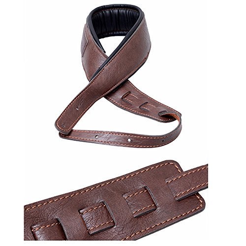 MoonEmbassy Guitar Strap,Soft Leather Guitar Strap&Bass Strap with 3.5" Wide Adjustable Length from 40" to 60" Packed with 2 Picks (Brown) - Image 2