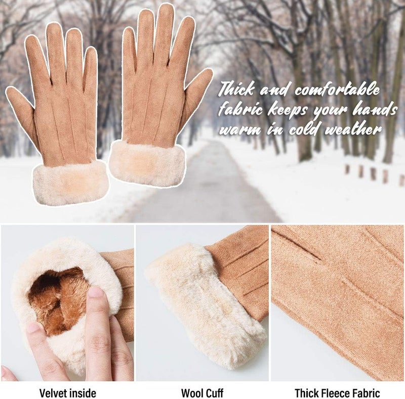 LassZone Women's Winter Warm Touch Screen Gloves - Fleece Lined Soft Suede Mittens - Image 5